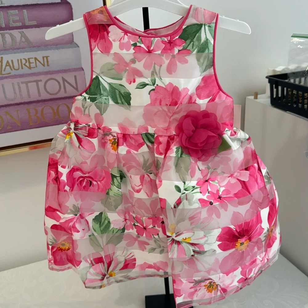 Mia & Mimi Shadow Stripe Floral Sleeveless Dress. Size 12 months. - Picture 3 of 12